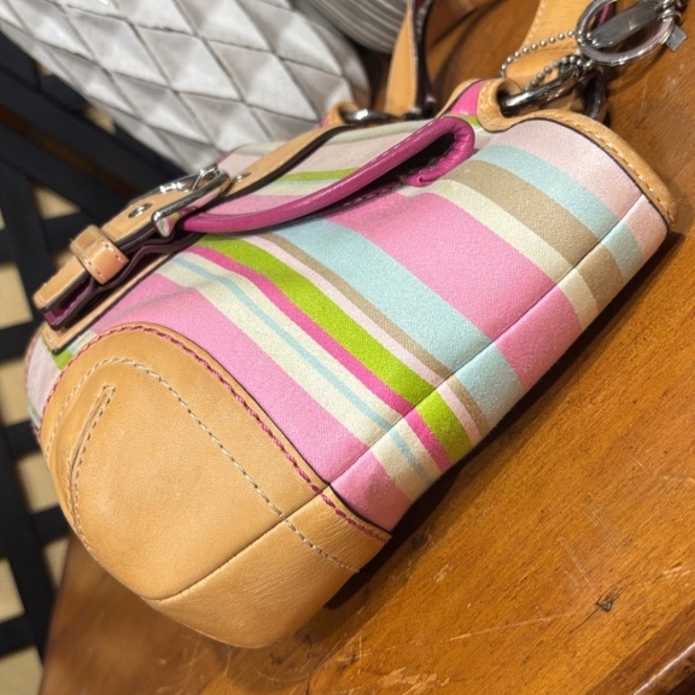 Coach Striped Signature Small Tote in Pink and Tan - Picture 5 of 12